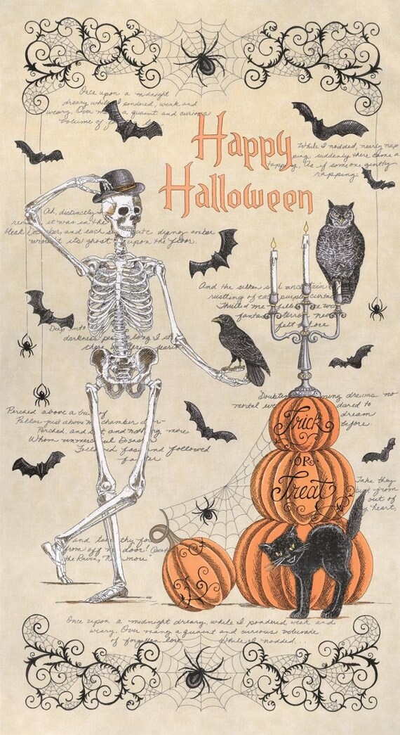 Ghostly Greetings Parchment Panel 56040 11 by Deb Strain for Moda Fabrics, halloween, autumn