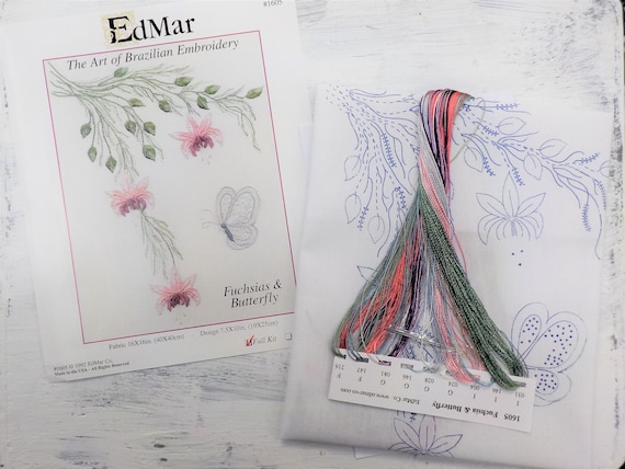 Fuchsias & Butterfly...EdMar 1605 project...Brazilian embroidery