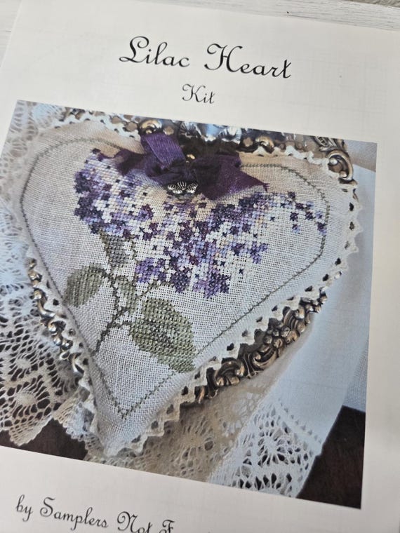 Lilac...Samplers Not forgotten...cross stitch kit...heart