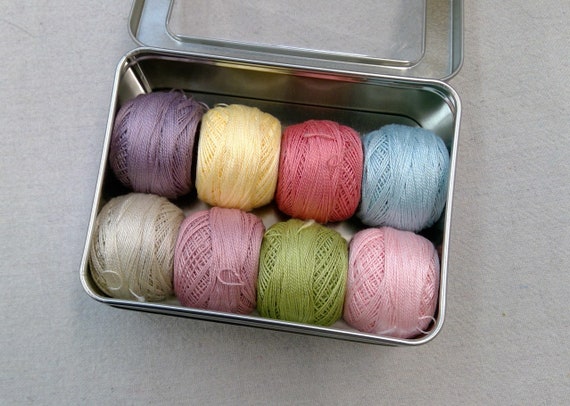 Bramble Cottage-Inspired thread box...featuring 8 DMC perle cotton balls...no 8