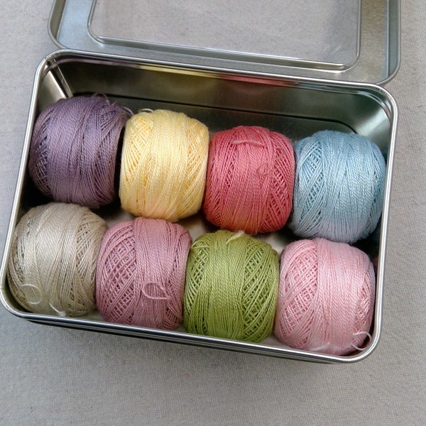 Bramble Cottage-Inspired thread box...featuring 8 DMC perle cotton balls...no 8