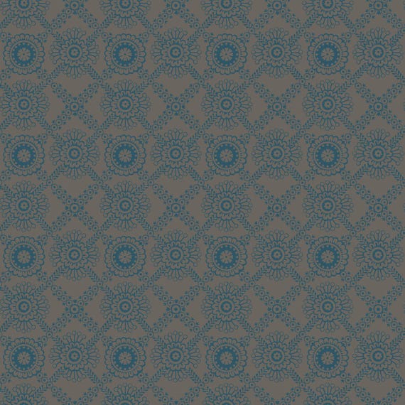 Midnight Bloom....MAS11266-TQ...Dark Tan/Teal Blue...Lace...Maywood Studio