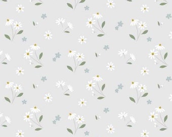 Floral Song Daisies Dancing on Pale Grey CC34-1 designed by Cassandra Connolly for Lewis & Irene