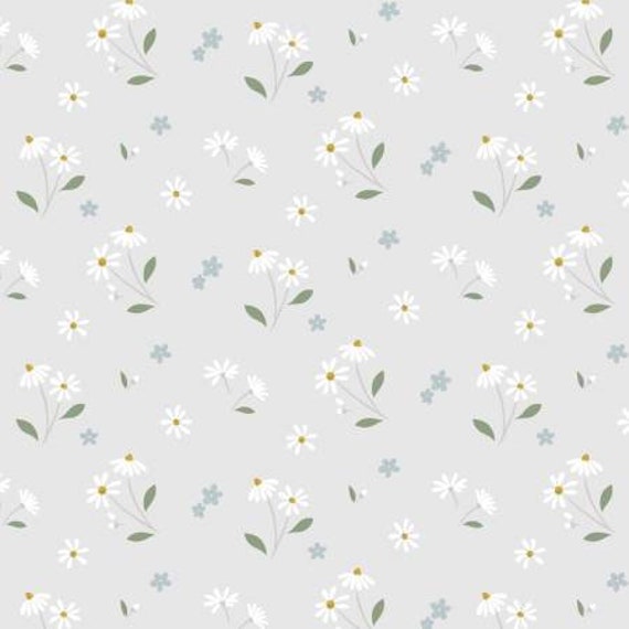 Floral Song Daisies Dancing on Pale Grey CC34-1 designed by Cassandra Connolly for Lewis & Irene