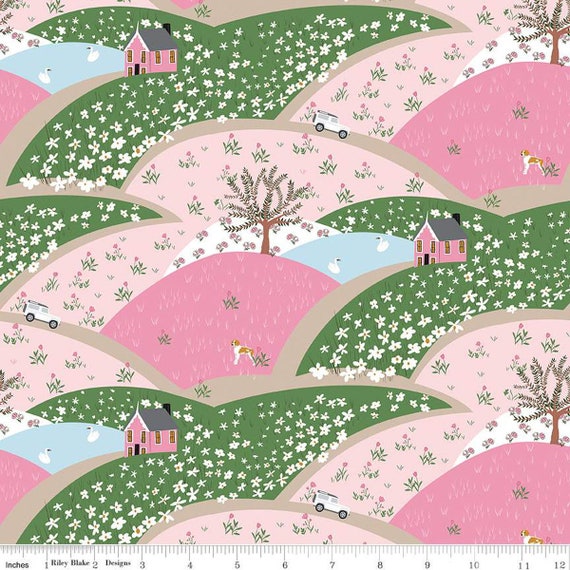 Tulip Cottage Flower Fields Pink C14261-PINK designed by Melissa Mortenson for Riley Blake Designs