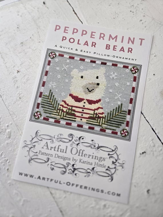 Peppermint Polar Bear...Artful Offerings...cross stitch chart...winter stitch...Christmas