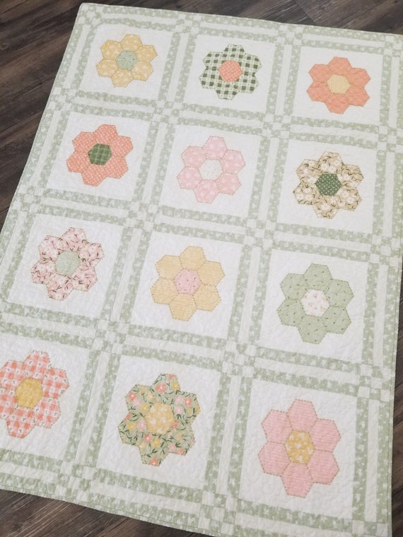 PDF Hexie Parade quilt pattern...designer Mickey Zimmer...featuring Flower Girl...Heather Briggs of My Sew Quilty Life...Moda Fabrics