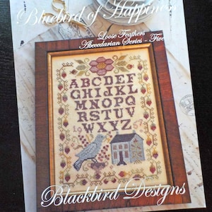 Bluebird of Happiness, Loose Feathers Abecedarian series pattern 5 by Blackbird Designs...cross-stitch design