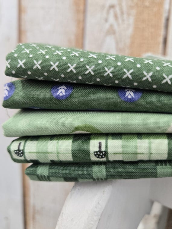 Apple Green Cottage...HALF YARD Bundle...green shades...5 prints