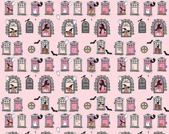 Spooky Schoolhouse Witch School Pink designed by Melissa Mortenson for Riley Blake Designs, halloween, autumn