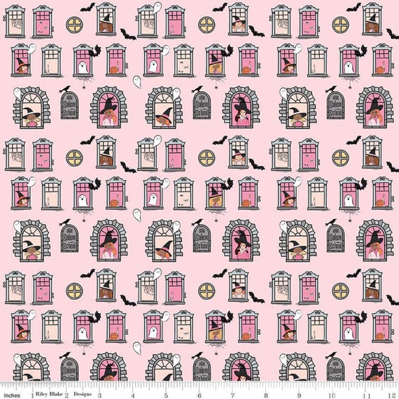 Spooky Schoolhouse Witch School Pink designed by Melissa Mortenson for Riley Blake Designs, halloween, autumn