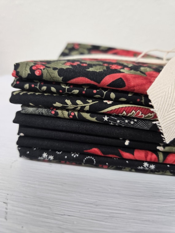 Candlelight Christmas...Black HALF Yard Bundle...3 Sisters...Moda Fabrics...9 prints