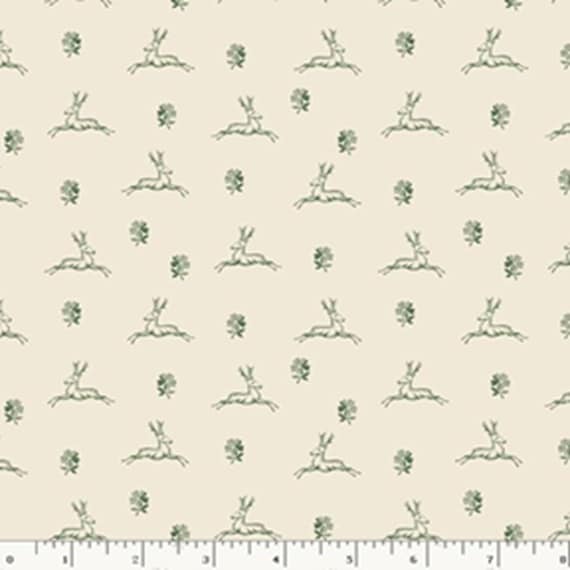 Pint-Sized Neutrals...R101243D GREEN...stag and flower...Carrie Quinn...Marcus Fabrics