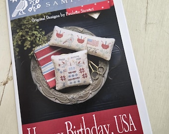 Happy Birthday, USA...Plum Street Samplers...cross stitch chart...4th of July cross stitch...Americana cross stitch