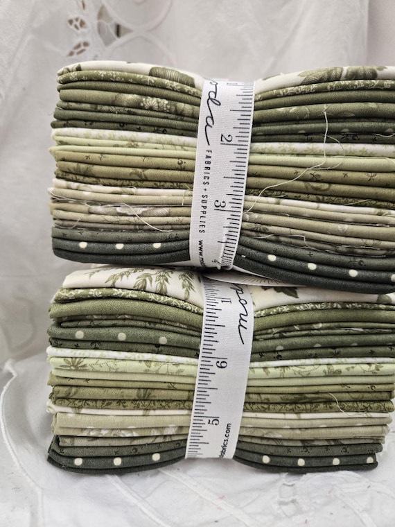 3 Sisters Favorites...Vintage Linens...Meadow Greens...FQ Bundle...Moda Fabrics...21 prints