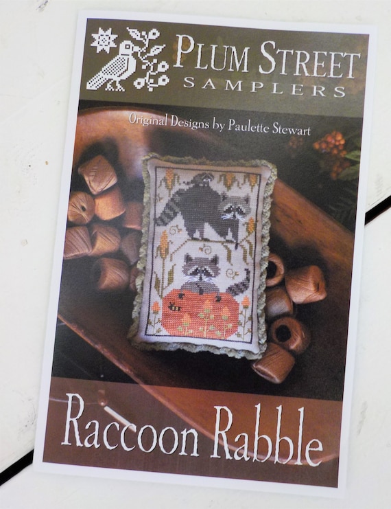 Raccoon Rabble by Plum Street Samplers...cross stitch pattern, raccoon cross stitch