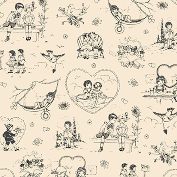 Be My Valentine...R551642D Cream...Toile...Mary Mulari...Marcus Fabrics