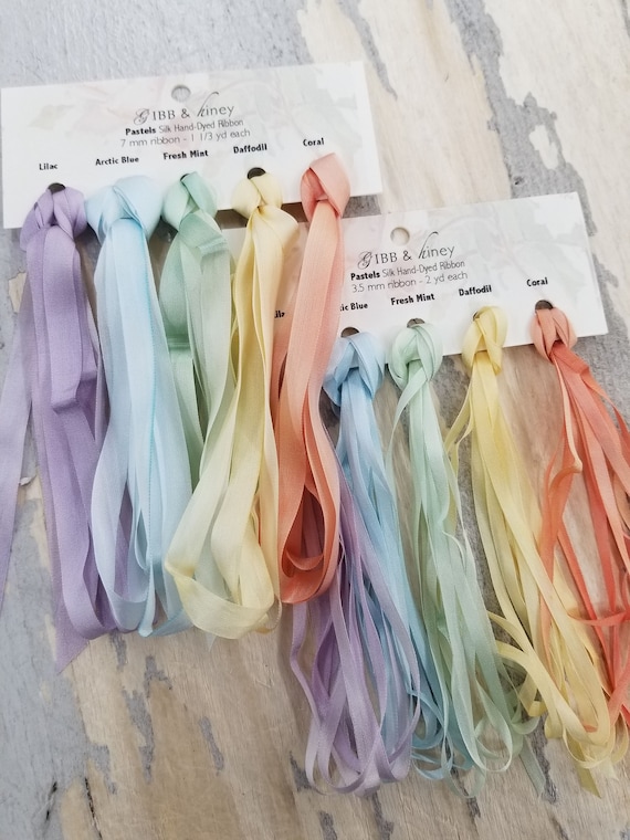 Pastels ribbon set...Gibb & Hiney, hand-dyed silk ribbon, 5 colors, 2 widths