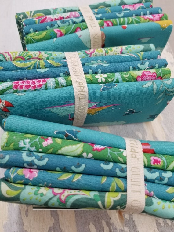 Bloomsville Pine & Turquoise fat quarter bundle...a Tilda Collection designed by Tone Finnanger...5 prints