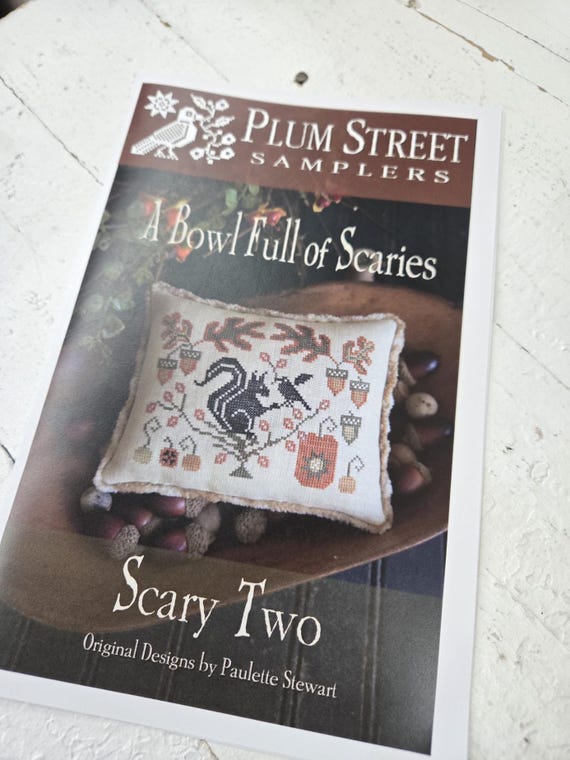 Scary Two...A Bowl Full of Scaries...Plum Street Samplers...cross stitch chart...Halloween...autumn