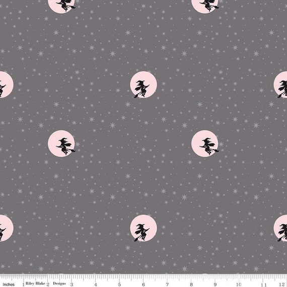 Spooky Schoolhouse Starry Night Gray Sparkle designed by Melissa Mortenson for Riley Blake Designs, halloween, autumn