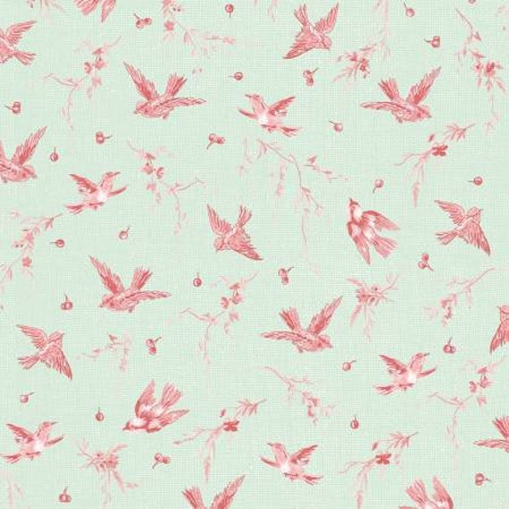 Birdsong Birds Light Green and Pink 10651M-GP by Jera Brandvig of Quilting in the Rain for Maywood Studios