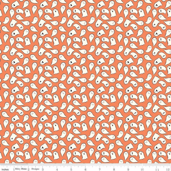 Spooky Schoolhouse Ghosts Orange designed by Melissa Mortenson for Riley Blake Designs, halloween, autumn