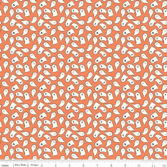 Spooky Schoolhouse Ghosts Orange designed by Melissa Mortenson for Riley Blake Designs, halloween, autumn