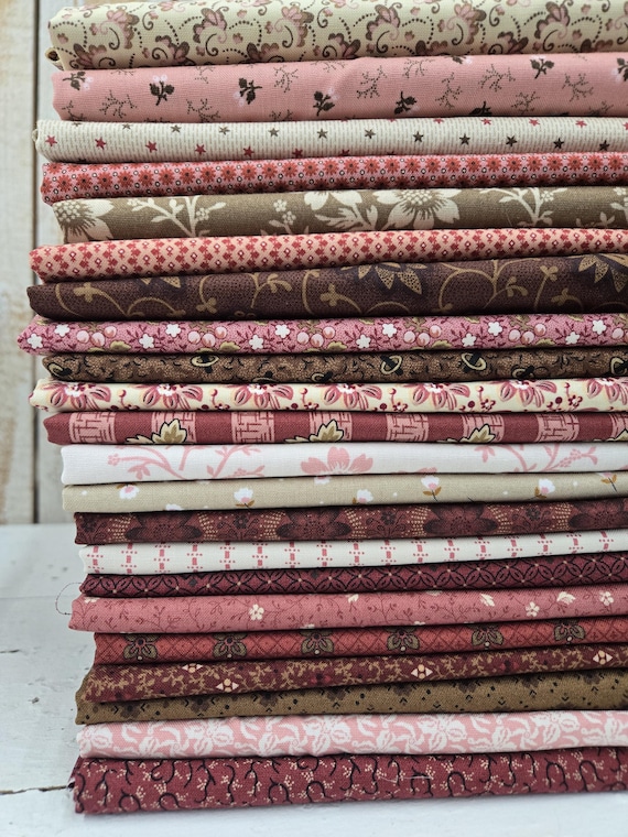 Strawberry Sundae...HALF YARD bundle...Civil War Floral Prints...Pink/Brown/Cream/White...Marcus Fabrics