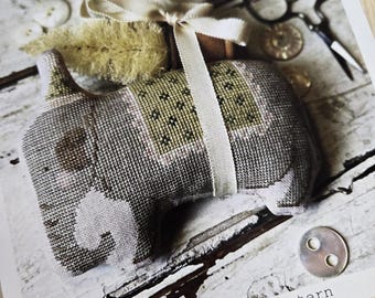 Millie, Animal Crackers Series by Stacy Nash Primitives...cross stitch chart, elephant cross stitch