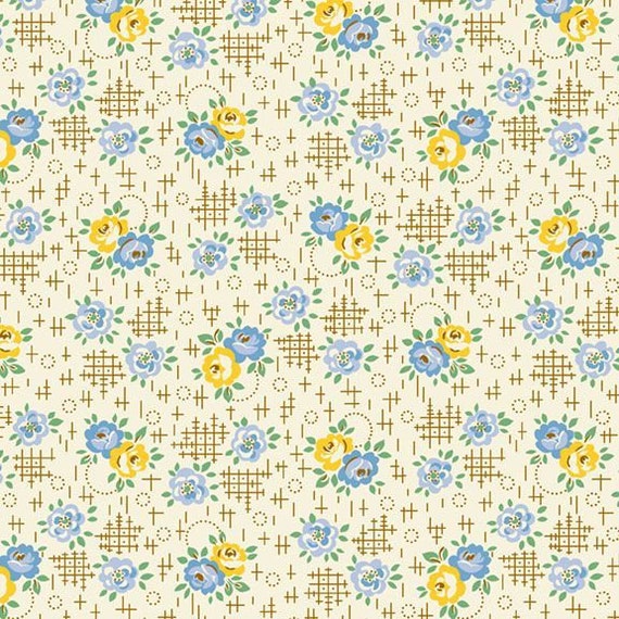 Aunt Grace Calicos R350681-BLUE Roses by Judie Rothermel for Marcus Fabrics