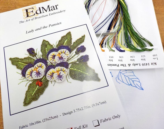 Lady and the Pansies...EdMar 1410 project...Brazilian embroidery