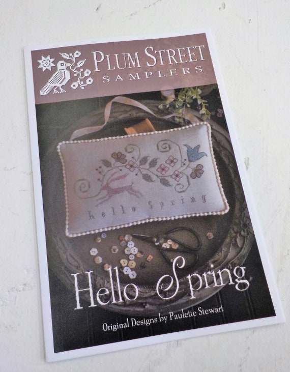 Hello Spring by Plum Street Samplers...cross stitch pattern, spring cross stitch, easter cross stitch, rabbit
