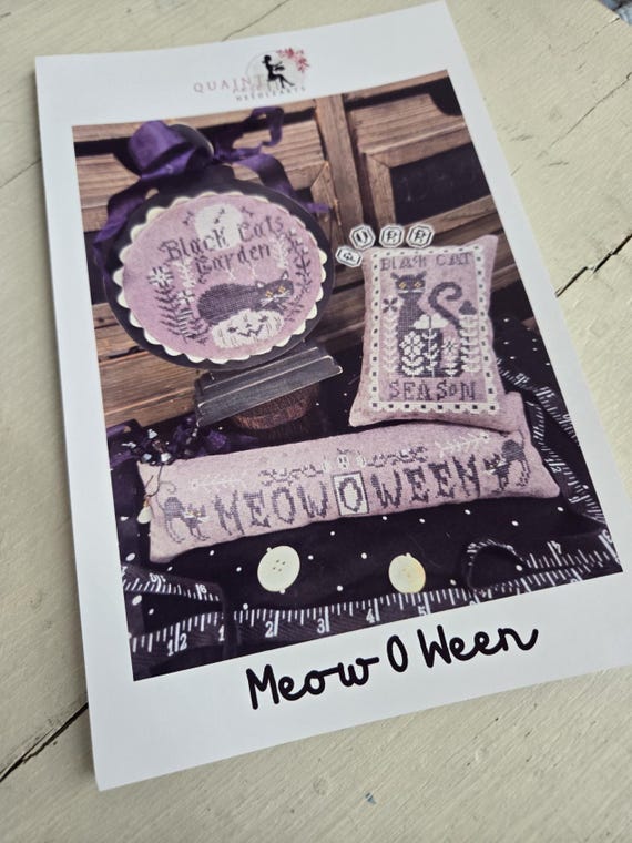 Meow O ween...Quaint Rose Needlearts...cross stitch chart...Halloween