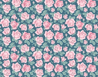 Delightful Department Store Carol's Roses Teal by Amy Jordan for Poppie Cotton, pastel print