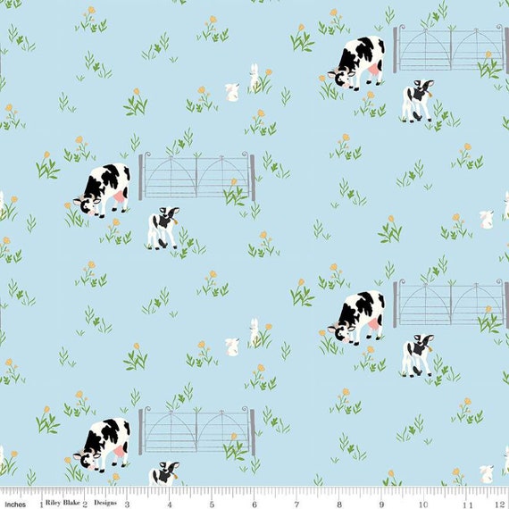 Tulip Cottage Cows and Bunnies Sky C14262-SKY designed by Melissa Mortenson for Riley Blake Designs