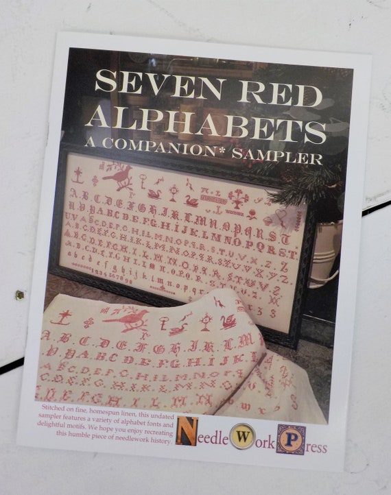 Seven Red Alphabets, A Companion Sampler designed by Needle WorkPress, red sampler, 2 color, red and cream needlework