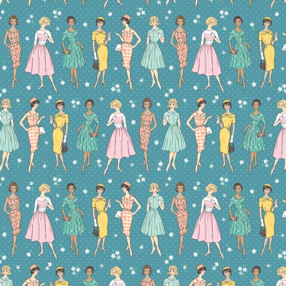 Delightful Department Store Delightful Teal by Amy Jordan for Poppie Cotton, pastel print