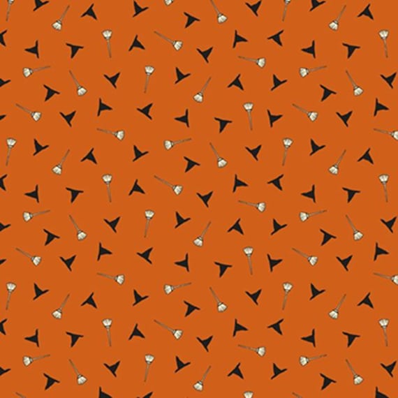 Historic Halloween...R331392D ORANGE...Hats and Brooms...Judie Rothermel...Marcus Fabrics