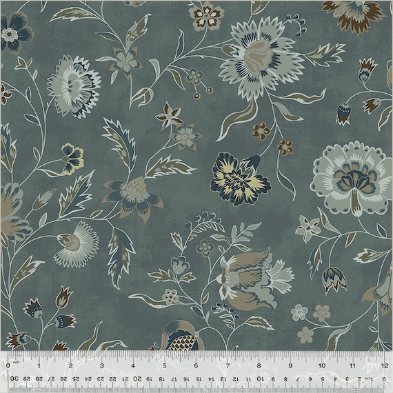 Garden Tale...Flourish Blue Suede 53820-2-1...Jeanne Horton...Windham Fabrics