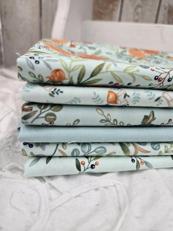 I Love Fall Most of All...Aqua HALF Yard Bundle...Deb Strain...Moda Fabrics...6 prints