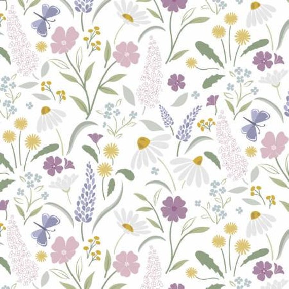 Floral Song Boom on White CC31-1 designed by Cassandra Connolly for Lewis & Irene