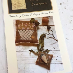 Strawberry Basket Pinkeep & Scissor Fob by Stacy Nash Primitives...cross stitch pattern