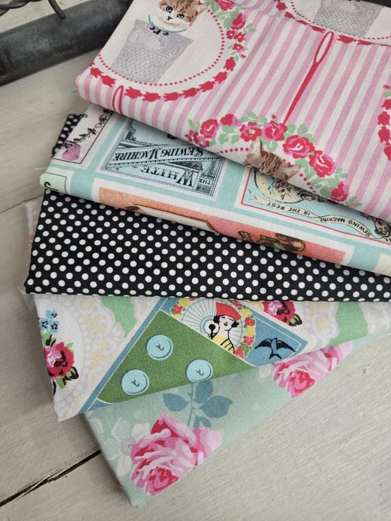 Sewing Basket...HALF Yard Bundle...Tanya Whelan...5 prints