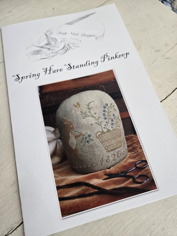 Spring Hare Standing Pinkeep...Stacy Nash Primitives...cross stitch chart