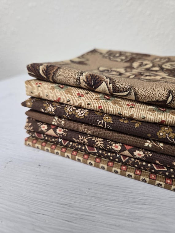 Miss Mollie 1850-1890...Dark Chocolate & Saddle HALF Yard Bundle...Betsy Chutchian...Moda Fabrics...7 prints