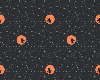 Spooky Schoolhouse Starry Night Charcoal Sparkle designed by Melissa Mortenson for Riley Blake Designs, halloween, autumn