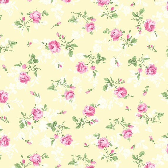 Cottage Charm Tossed Antique ROSE-CD2254-BUTTER designed by Timeless Treasures, Pastel Floral