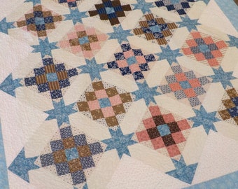 Summer in the Garden quilt kit...designed by Mickey Zimmer for Sweetwater Cotton Shoppe...blue, pink and brown quilt