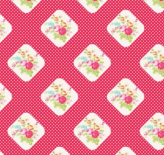 Posie TW08 red by Tanya Whelan...cottage style print, red